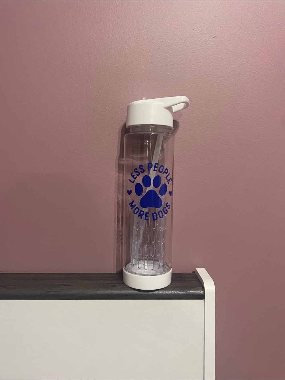 Less People More Dogs Clear Water Bottle with White Lid